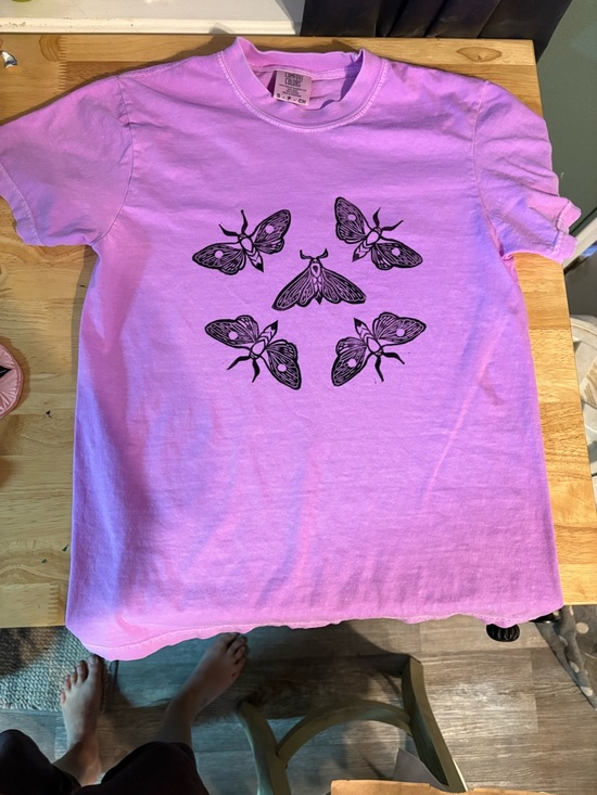 Comfort Colors Tops - Handmade block print tshirt moth design